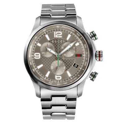 Gucci G Timeless Chronograph Grey Dial Silver Steel Strap Watch For Men - YA126238