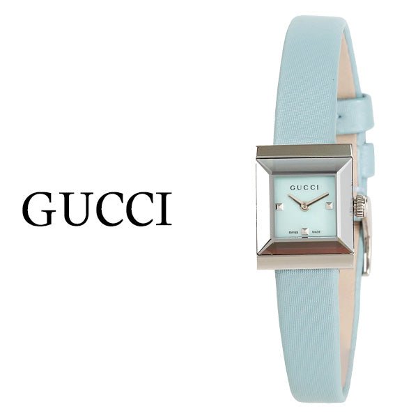 Gucci G-Frame Pastel Blue Mother of Pearl Dial Blue Leather Strap Watch For Women - YA128531