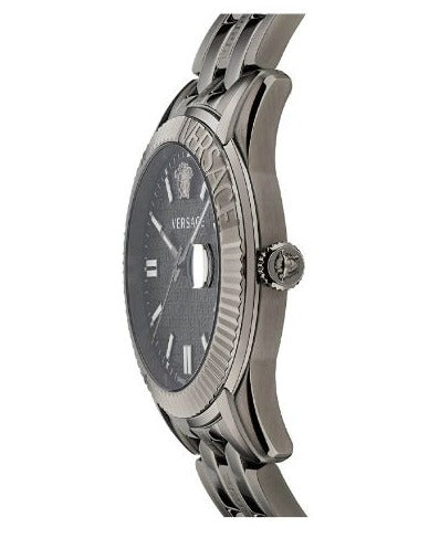 Versace Greca Time Quartz Black Dial Grey Steel Strap Watch for Men - VE3K00622