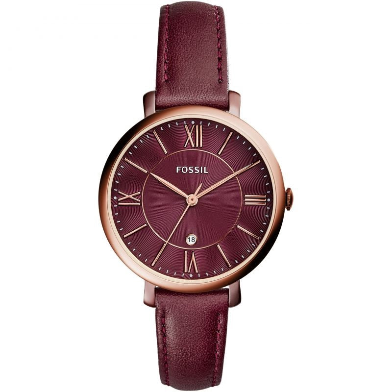 Fossil Jacqueline Burgundy Dial Burgundy Leather Strap Watch for Women - ES4099