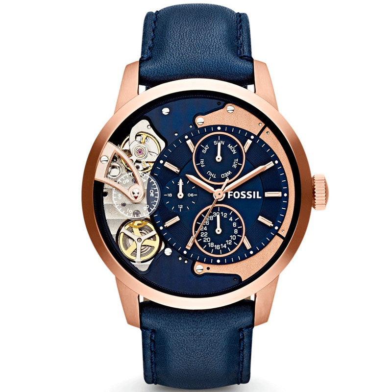 Fossil Townsman Twist Skeleton Blue Dial Blue Leather Strap Watch for Men - ME1138