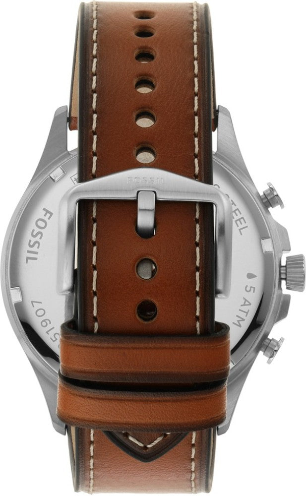 Fossil Forrester Chronograph Blue Dial Brown Leather Strap Watch for Men - S5607