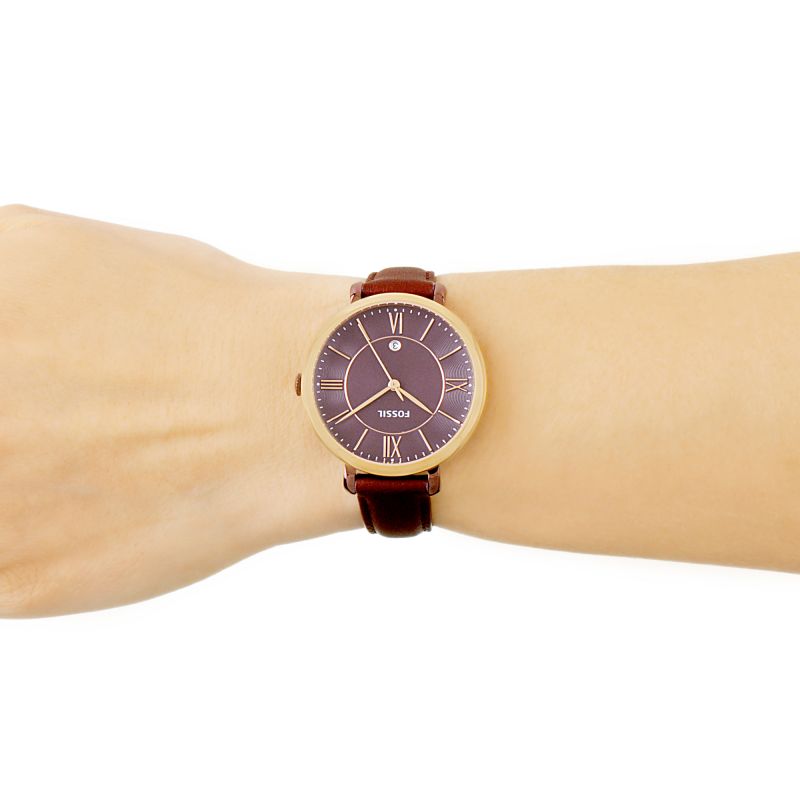 Fossil Jacqueline Burgundy Dial Burgundy Leather Strap Watch for Women - ES4099
