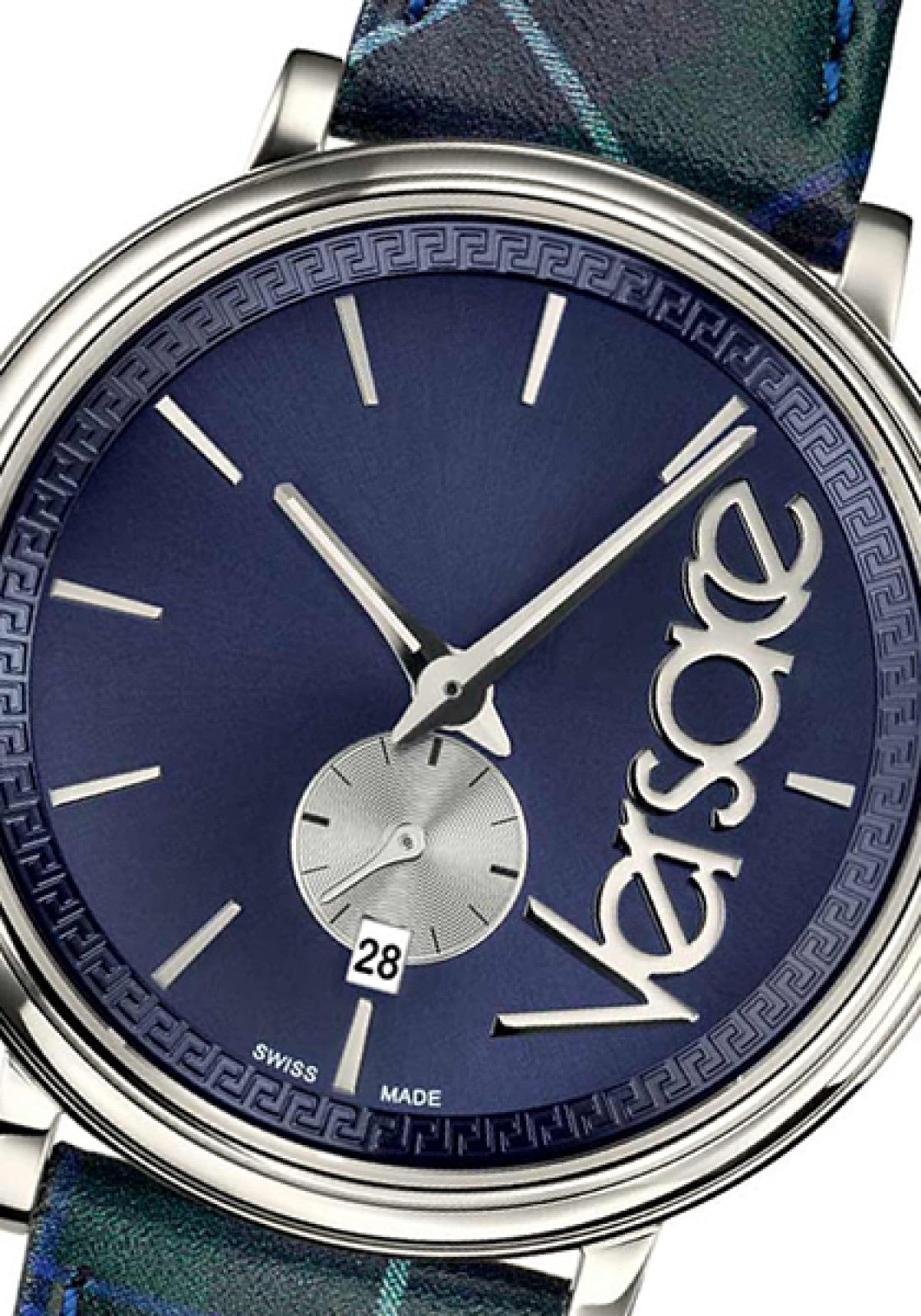 Versace V-Circle The Clans Edition Blue Dial Blue & Green Leather Strap Watch for Women - VEBQ00118