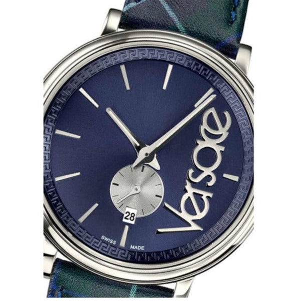 Versace V-Circle The Clans Edition Blue Dial Blue & Green Leather Strap Watch for Women - VEBQ00118