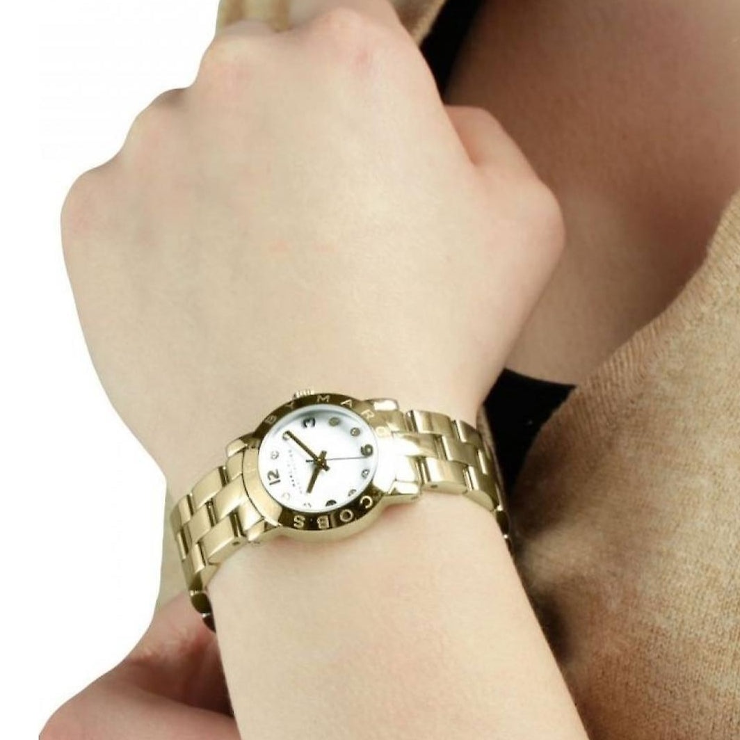 Marc Jacobs Mini Amy White Dial Gold Steel Strap Watch for Women - MBM3057