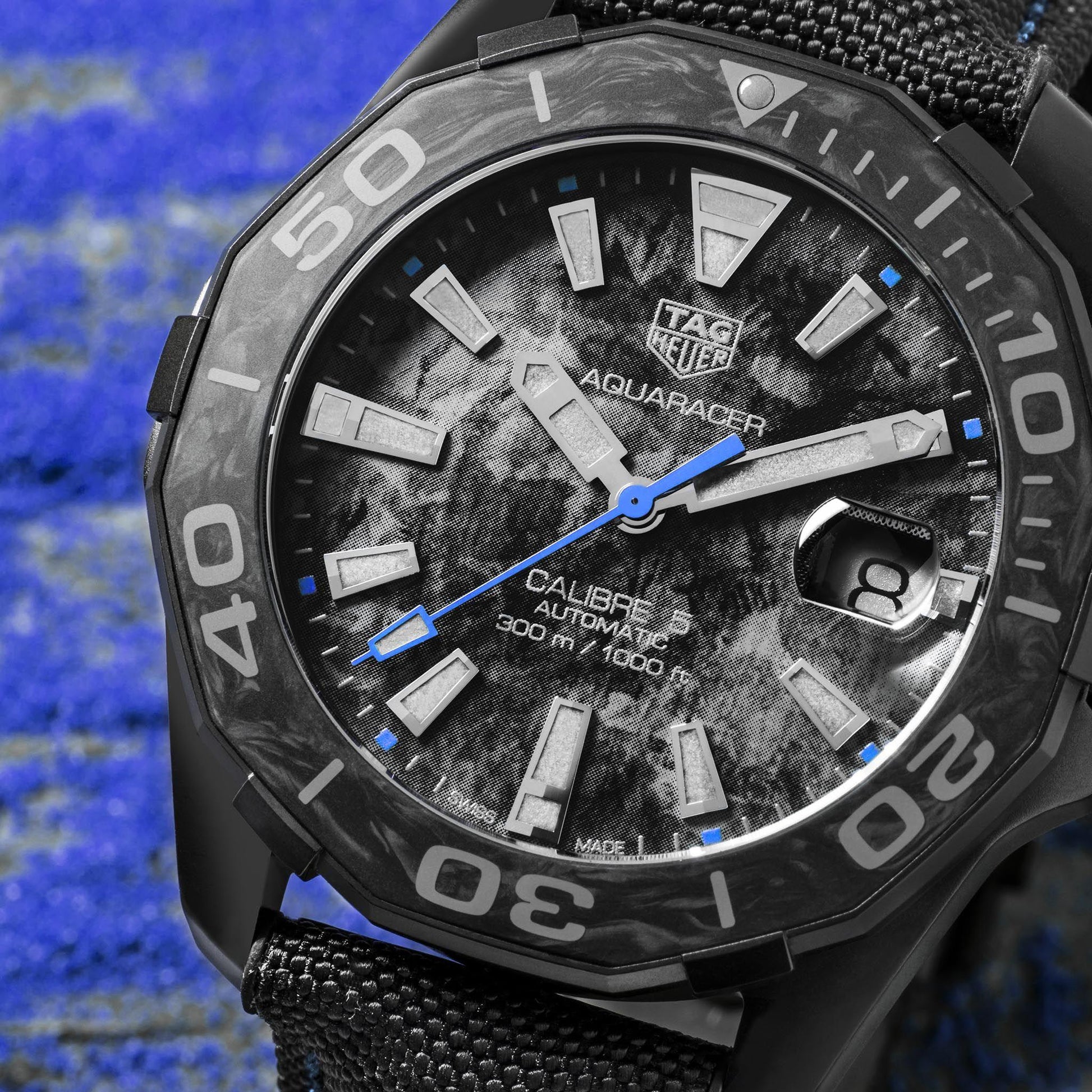 Tag Heuer Aquaracer Calibre 5 Black Nylon Strap Carbon Dial Watch for Men - WBD218C.FC6447