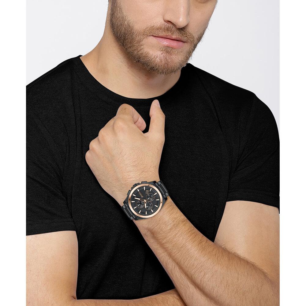 Hugo Boss Grandmaster Black Dial Black Steel Strap Watch for Men - 1513885
