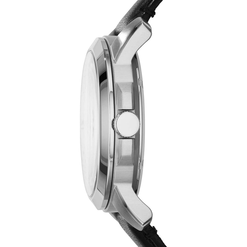 Fossil Grant Skeleton White Dial Black Leather Strap Watch for Men - ME3053