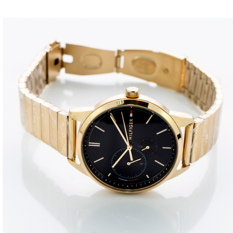 Tommy Hilfiger Brooke Black Dial Gold Steel Strap Watch for Women - 1782019