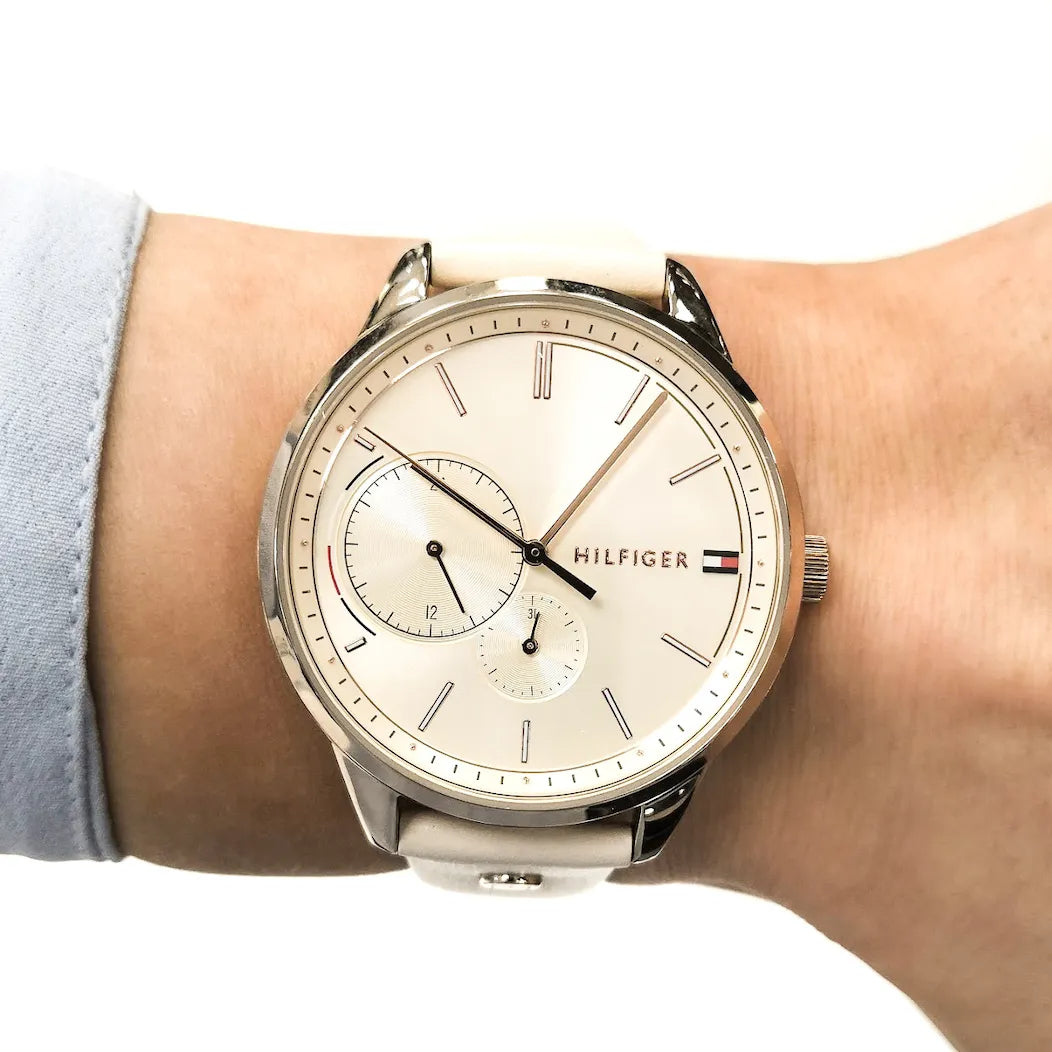 Tommy Hilfiger Brooke Quartz White Dial Cream Leather Strap Watch for Women - 1782022