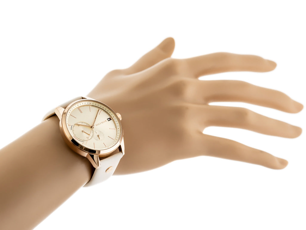 Tommy Hilfiger Brooke Quartz White Dial Cream Leather Strap Watch for Women - 1782022