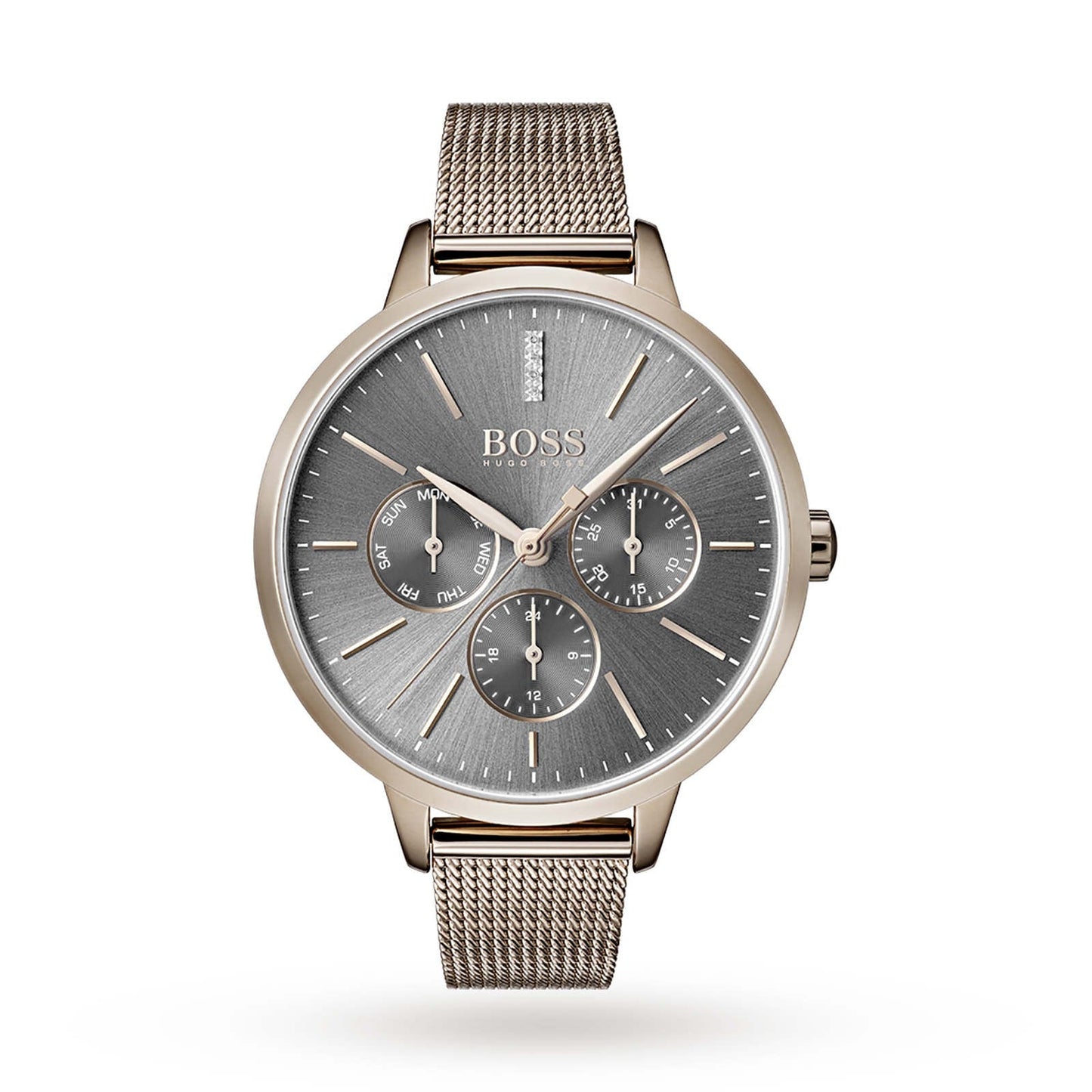 Hugo Boss Symphony Grey Dial Gold Mesh Bracelet Watch for Women - 1502424