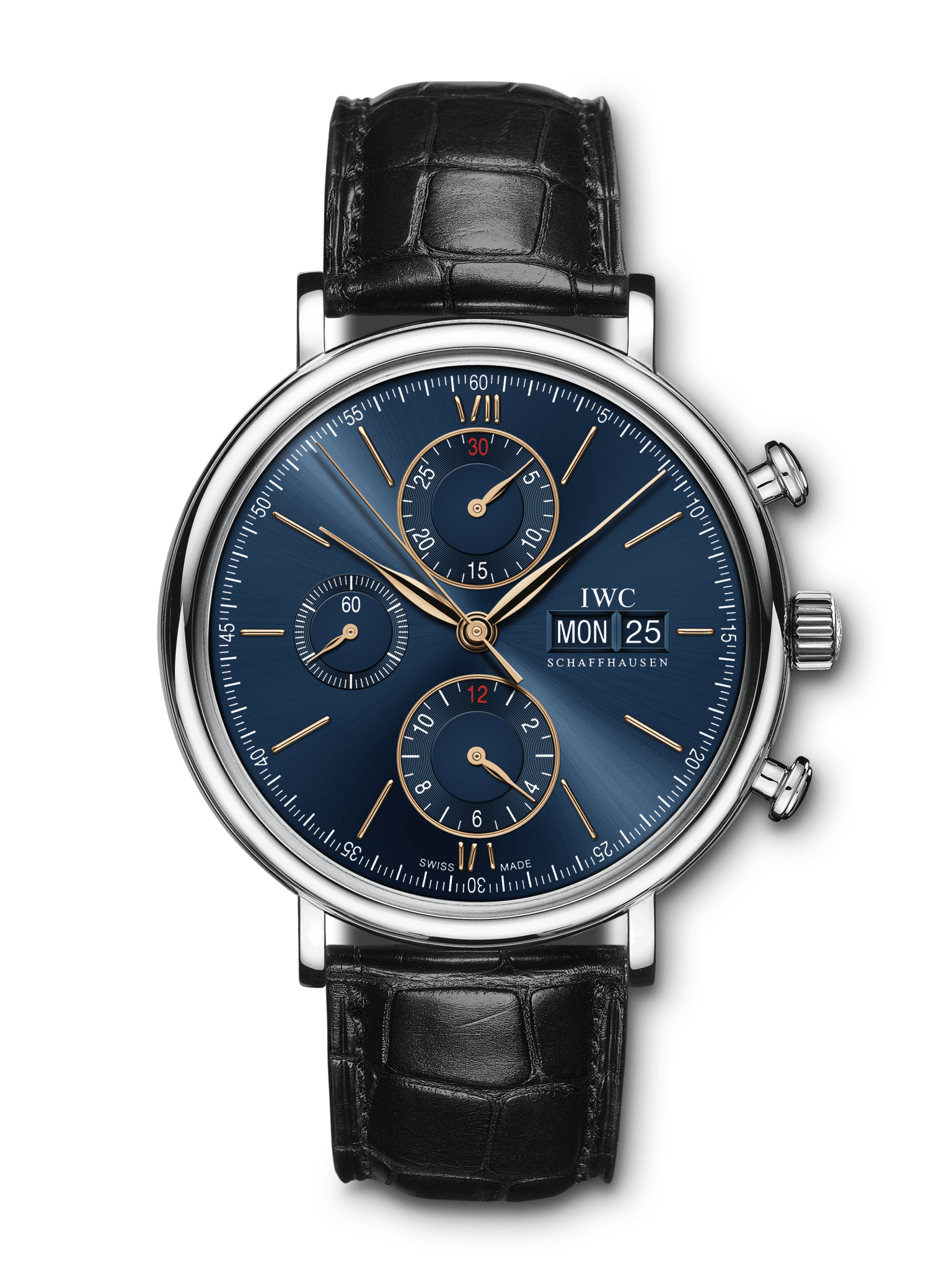 IWC Portofino Chronograph Blue Dial Black Leather Strap Watch for Men - IW391036
