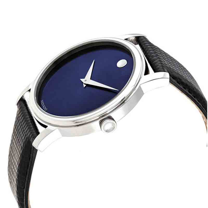 Movado Museum Blue Dial Black Leather Strap Watch For Men - 2100009