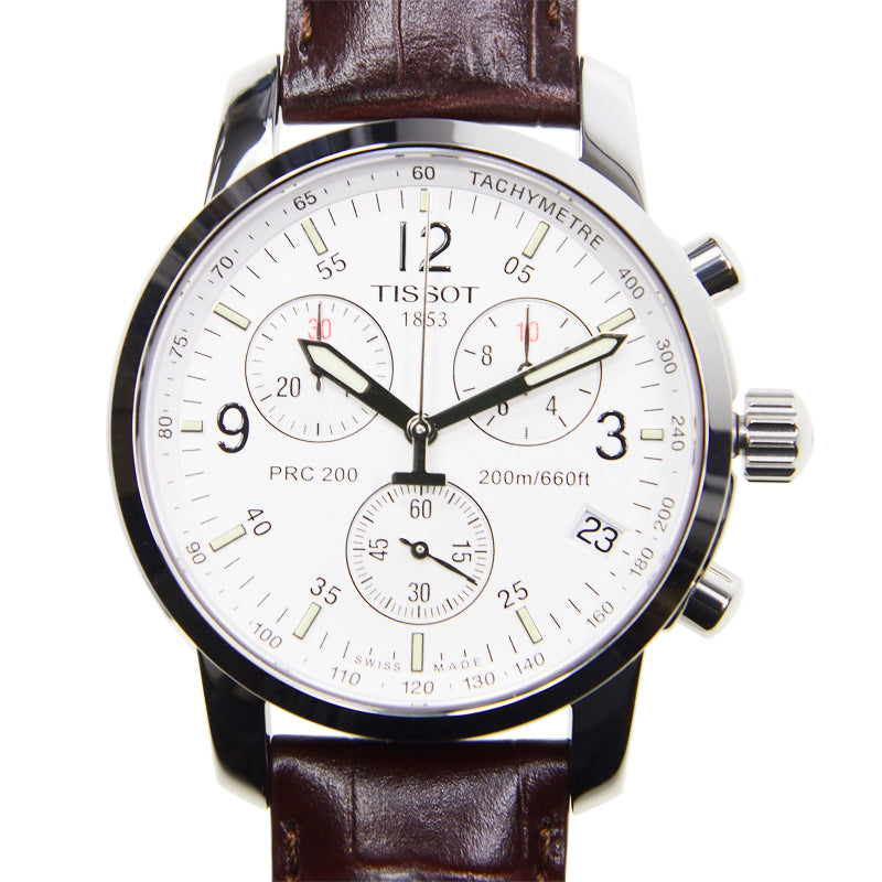 Tissot T Race PRC 200 Chronograph White Dial Brown Leather Strap Watch for Men - T17.1.516.32
