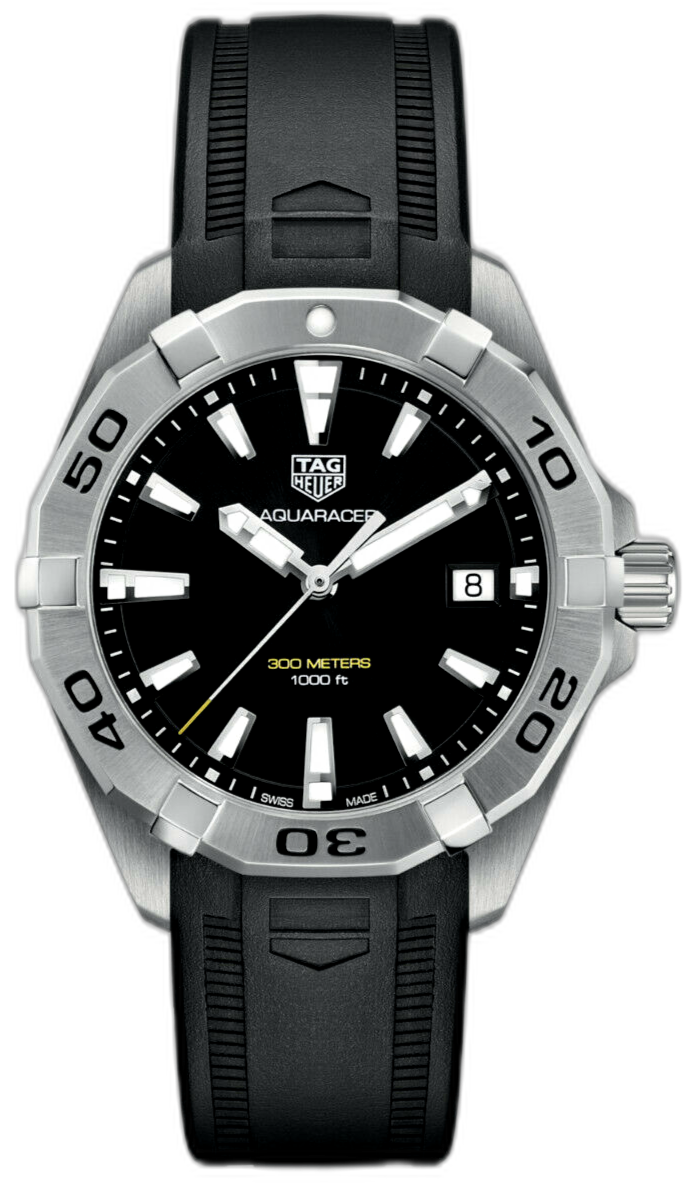 Tag Heuer Aquaracer Quartz Black Dial Black Rubber Strap Watch for Men - WBD1110.FT8021
