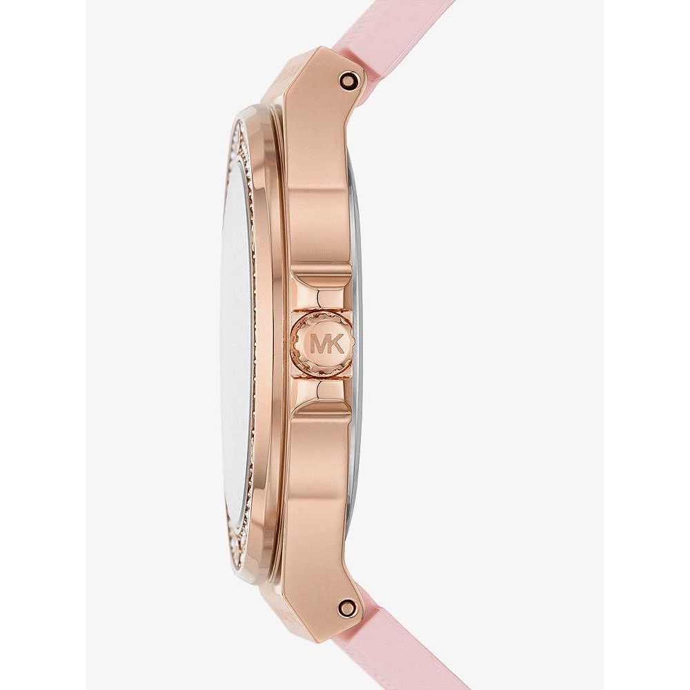 Michael Kors Mini Lennox Three-Hand Rose Gold Dial Pink Silicone Strap Watch For Women - MK7282