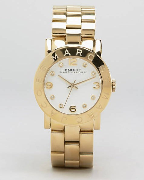 Marc Jacobs Amy White Dial Gold Steel Strap Watch for Women - MBM3056