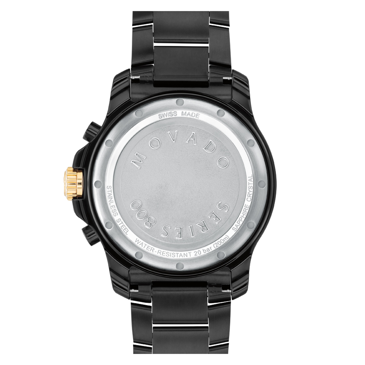 Movado Series 800 Chronograph Black Dial Black Steel Strap Watch For Men - 2600119