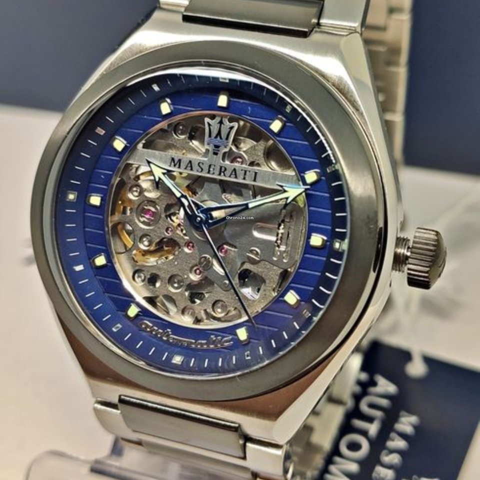 Maserati Triconic Automatic Skeleton Blue Dial Watch For Men - R8823139001