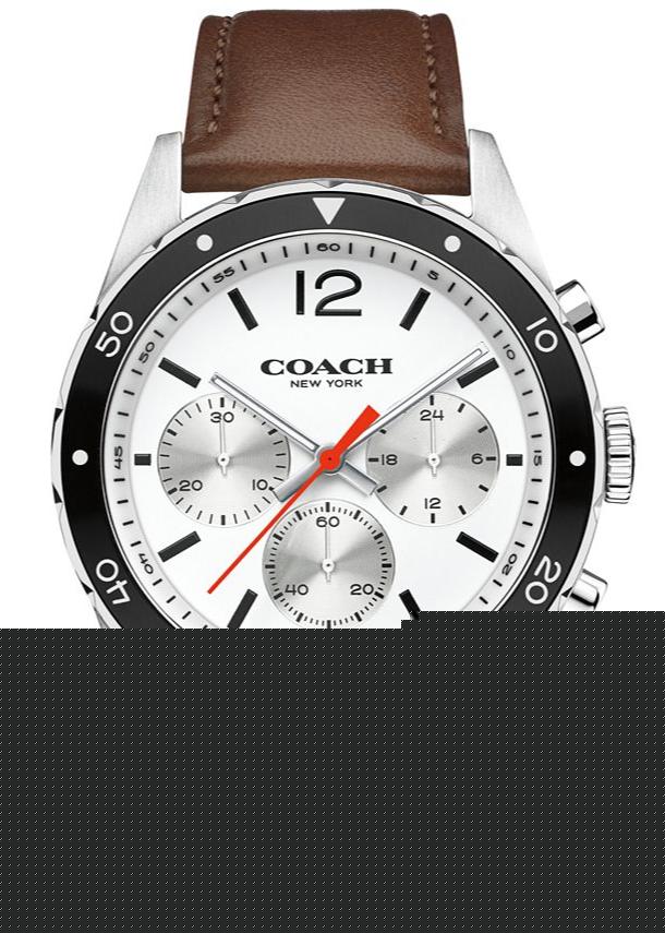 Coach Sullivan Chronograph White Dial Brown Leather Strap Watch for Men - 14602057