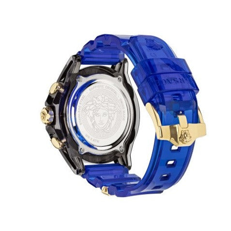 Versace Icon Active Chronograph Black Dial Blue Rubber Strap Watch For Men VEZ700521