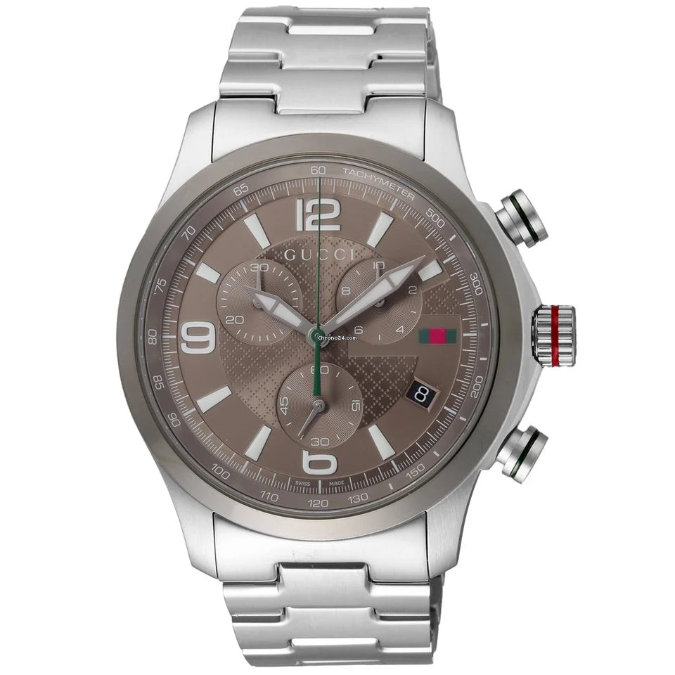 Gucci G Timeless Chronograph Grey Dial Silver Steel Strap Watch For Men - YA126238