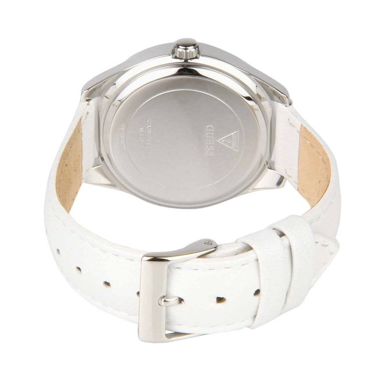 Guess Rosette Analog White Dial White Leather Strap Watch For Women - W75043L1