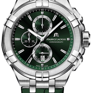 Maurice Lacroix Aikon Chronograph Green Dial Green Rubber Strap Watch for Men - AI1018-SS000-630-5