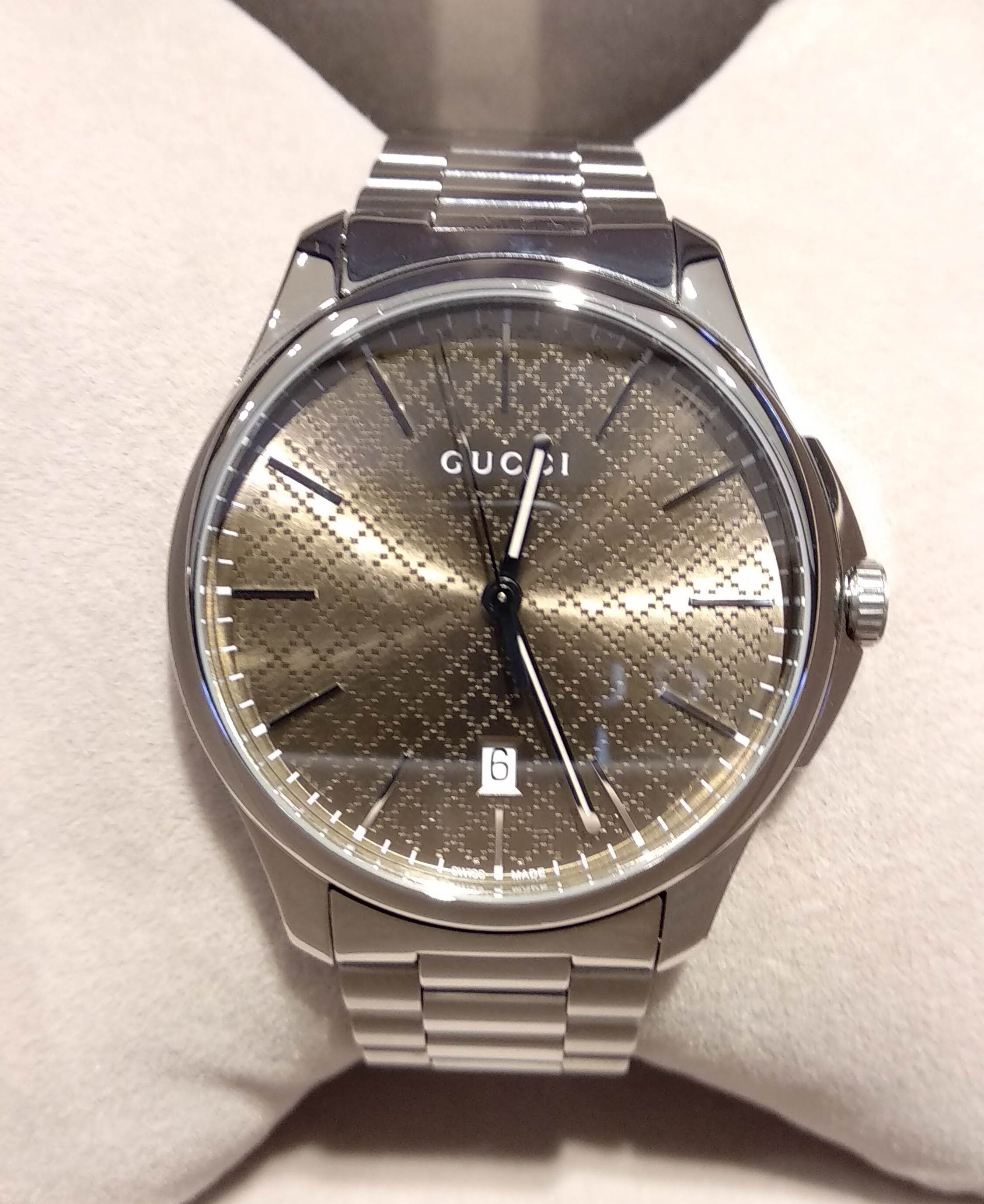 Gucci G Timeless Quartz Brown Dial Silver Steel Strap Watch for Men - YA126317