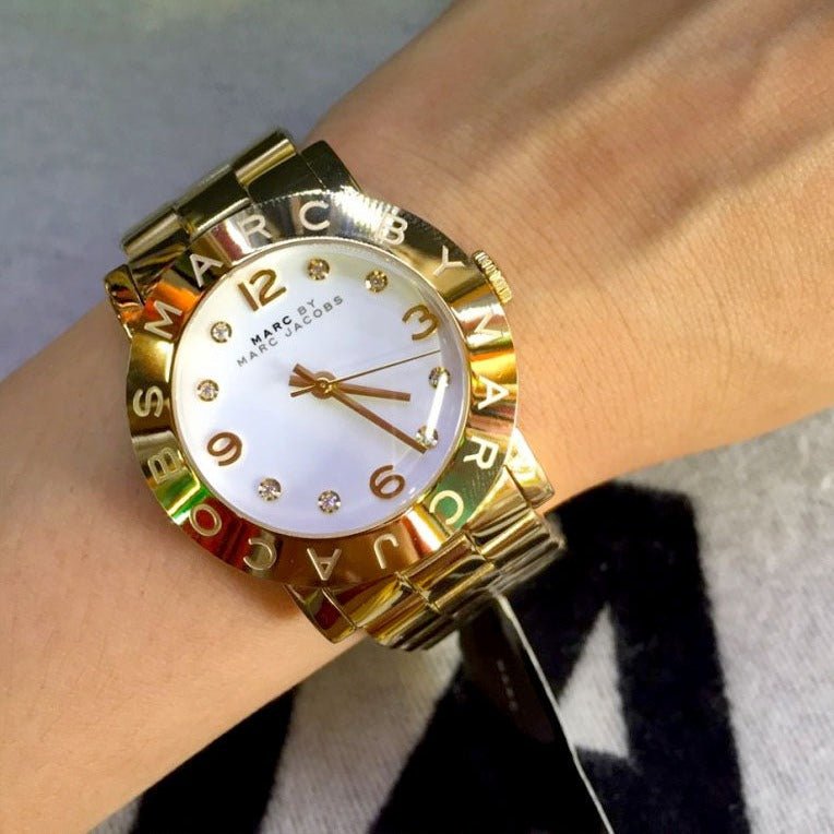 Marc Jacobs Amy White Dial Gold Steel Strap Watch for Women - MBM3056