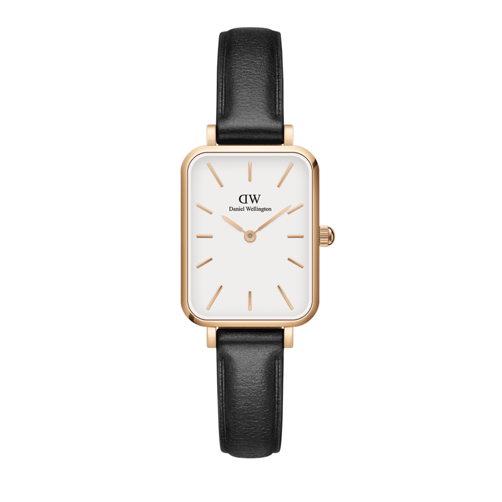 Daniel Wellington Quadro White Dial Black Leather Strap Watch For Women - DW00100434
