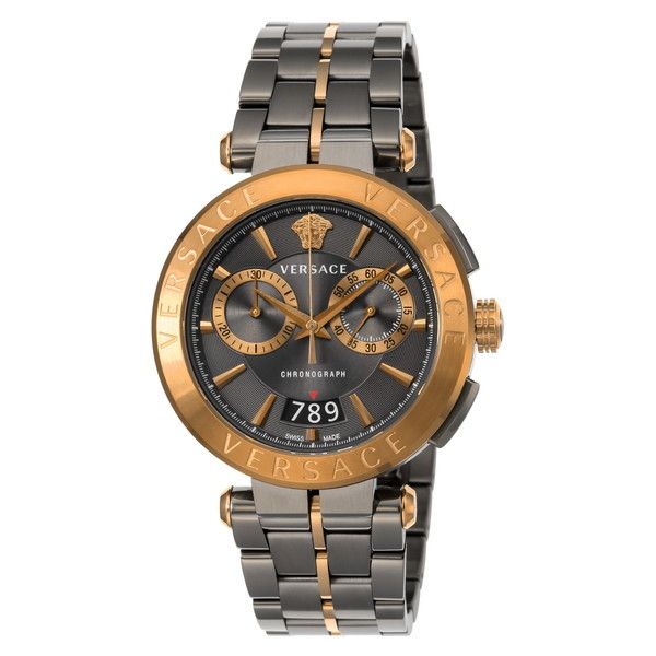 Versace Aion Chronograph Black Dial Grey Steel Strap Watch for Men - VBR050017