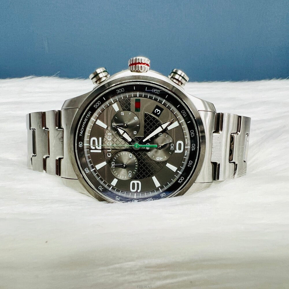 Gucci G Timeless Chronograph Grey Dial Silver Steel Strap Watch For Men - YA126238
