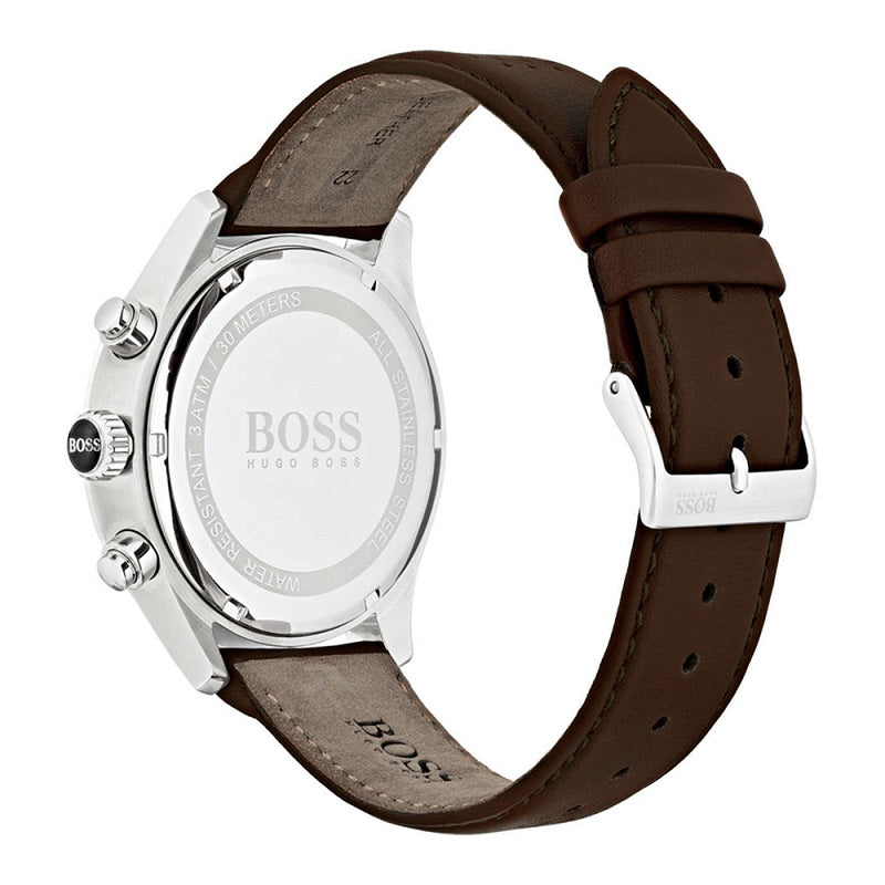 Hugo Boss Grand Prix Grey Dial Brown Leather Strap Watch for Men - 1513476