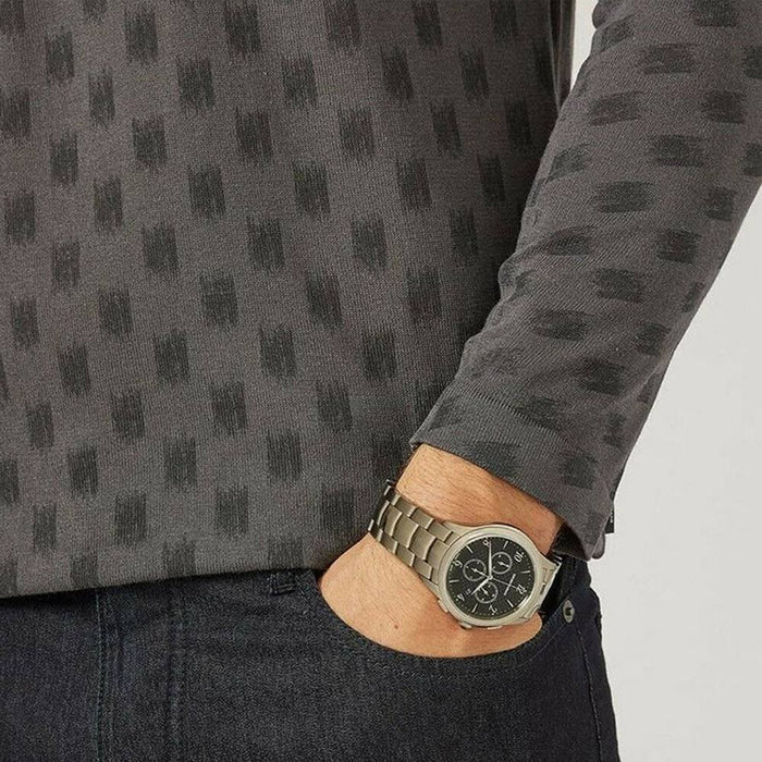 Emporio Armani Renato Chronograph Quartz Grey Dial Green Steel Strap Watch For Men - AR11117