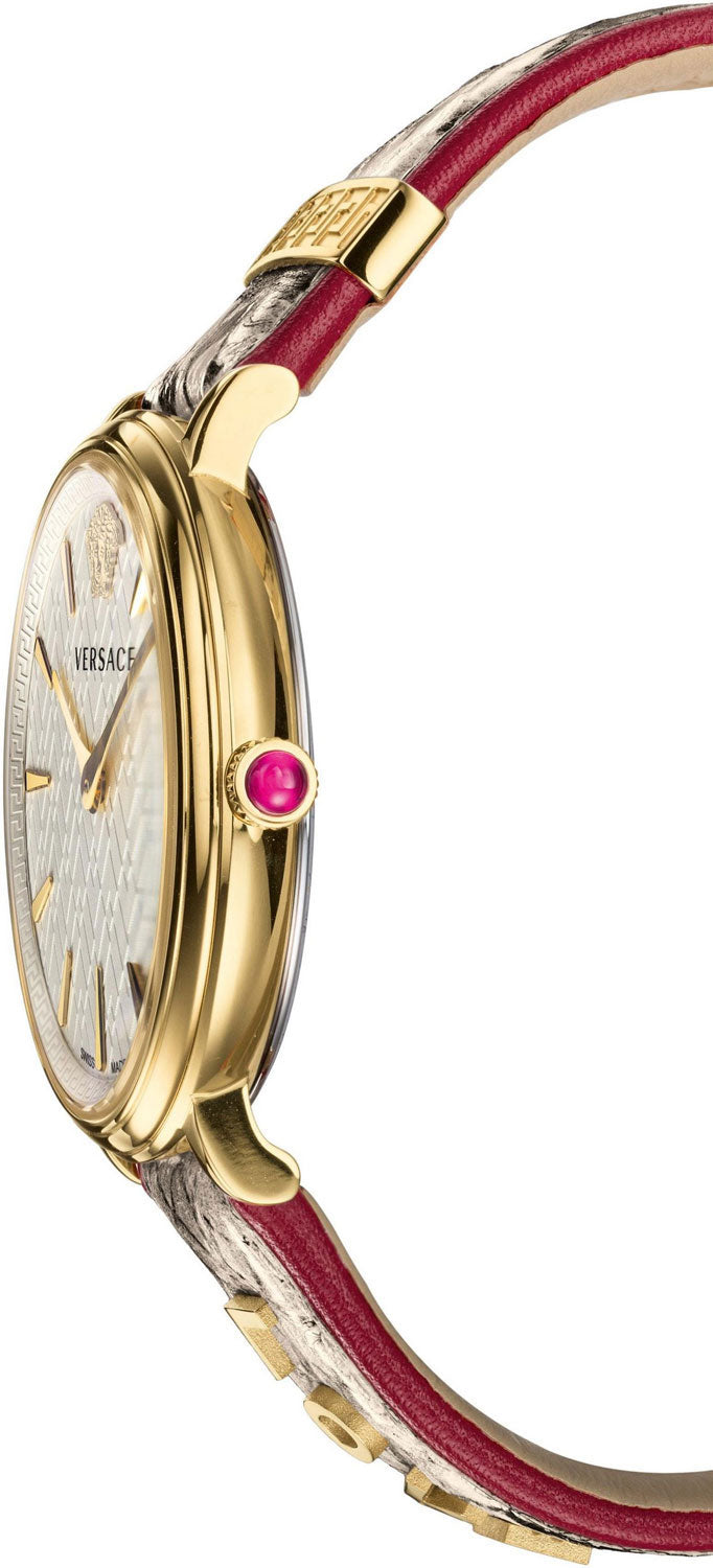 Versace V Circle Quartz White Dial Brown Leather Strap Watch For Women - VBP08017