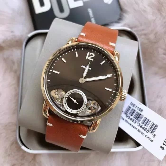 Fossil The Commuter Twist Black Dial Brown Leather Strap Watch for Men - ME1166