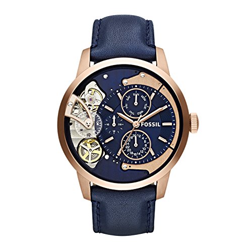 Fossil Townsman Twist Skeleton Blue Dial Blue Leather Strap Watch for Men - ME1138