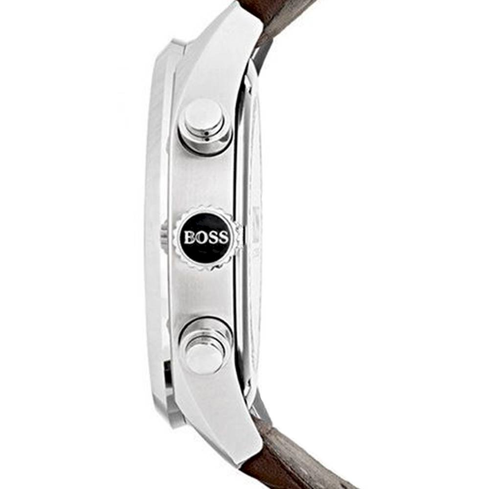 Hugo Boss Grand Prix Grey Dial Brown Leather Strap Watch for Men - 1513476