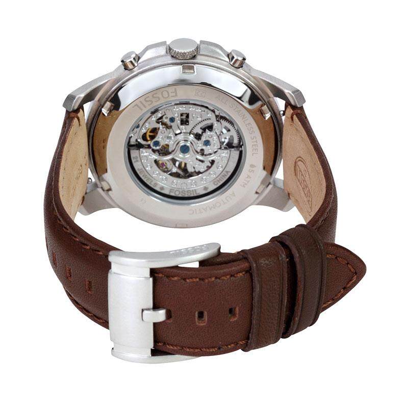 Fossil Grant Automatic White Dial Brown Leather Strap Watch for Men - ME3027