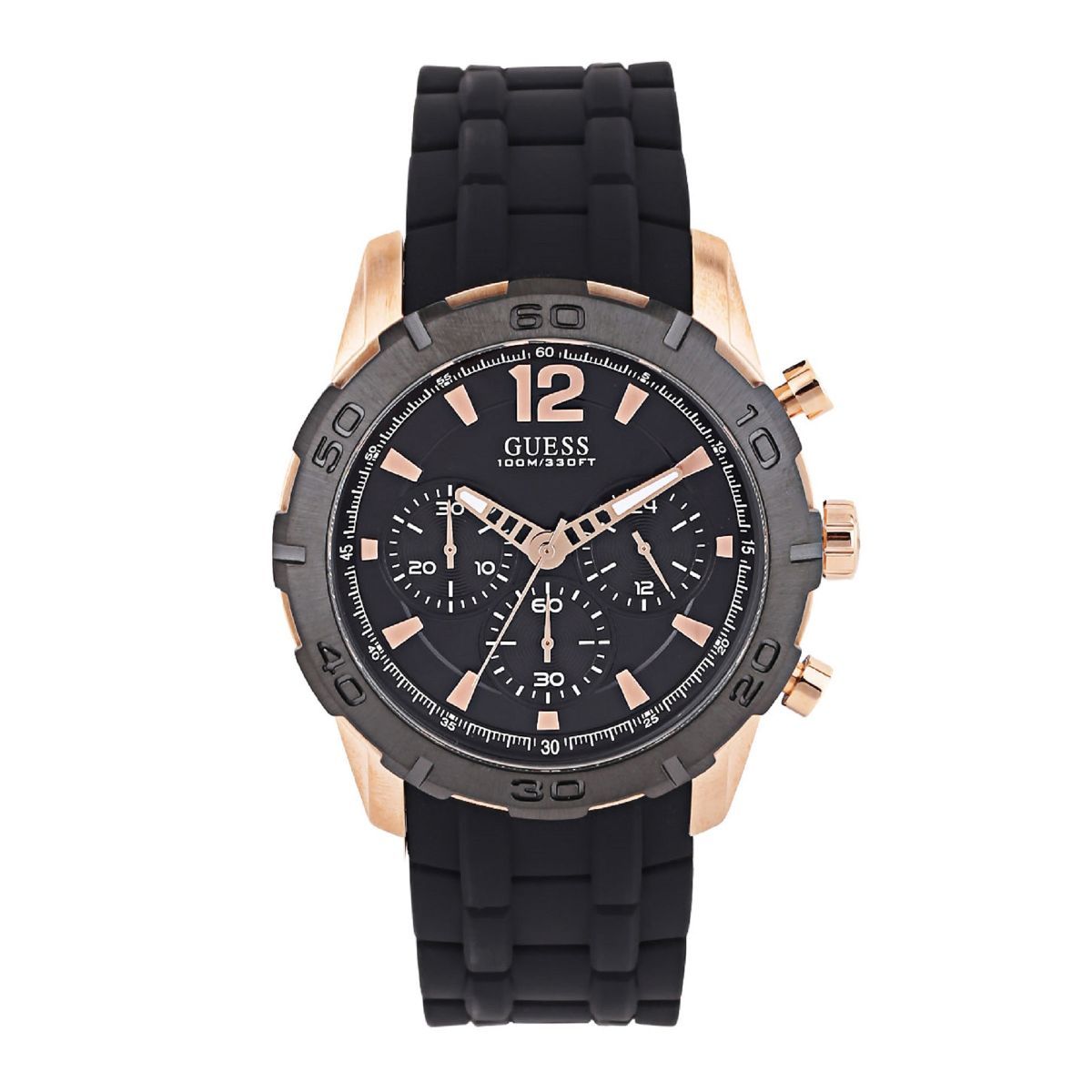 Guess Caliber Chronograph Black Dial Black Rubber Strap Watch for Men - W0864G2