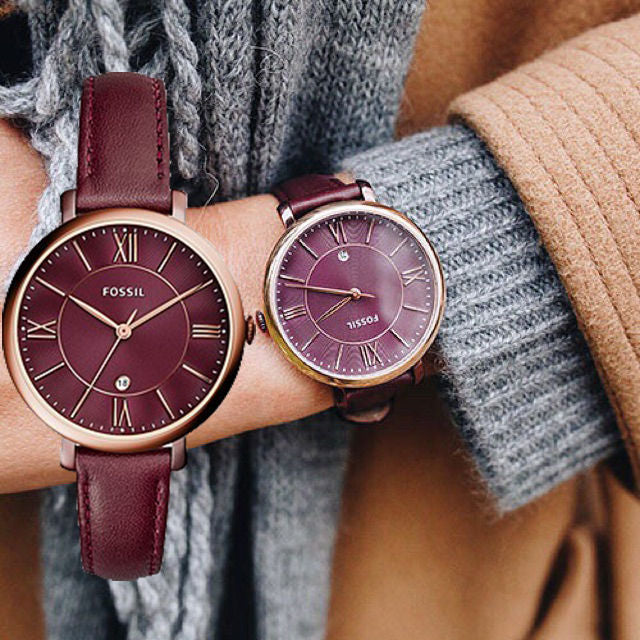 Fossil Jacqueline Burgundy Dial Burgundy Leather Strap Watch for Women - ES4099