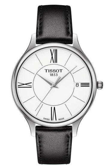 Tissot Bella Ora Round White Dial Black Leather Strap Watch For Women - T103.210.16.018.00
