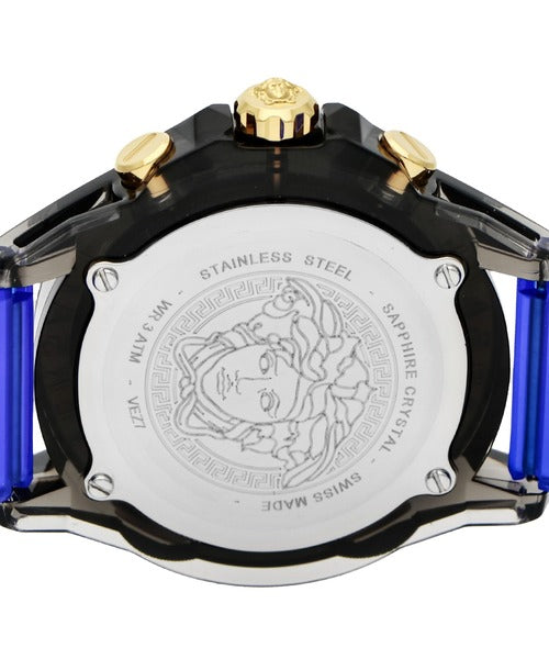 Versace Icon Active Chronograph Black Dial Blue Rubber Strap Watch For Men VEZ700521