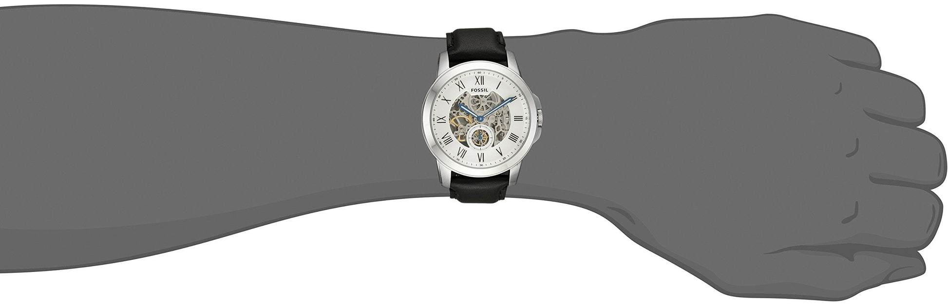 Fossil Grant Skeleton White Dial Black Leather Strap Watch for Men - ME3053