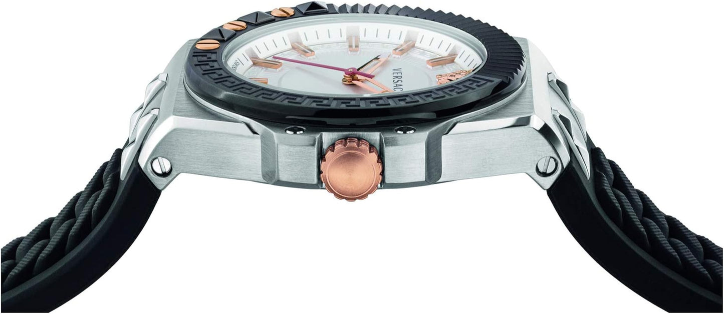 Versace Chain Reaction Quartz White Dial Black Rubber Strap Watch for Men - VEDY00219
