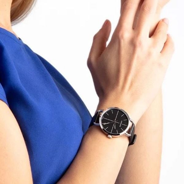Calvin Klein Even Black Dial Black Leather Strap Watch for Women - K7B231CZ