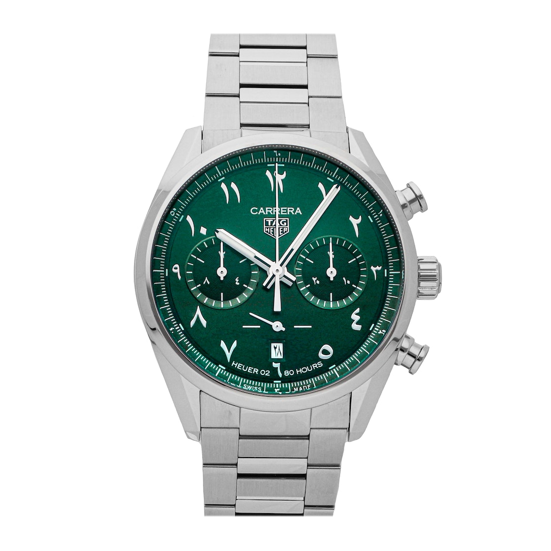 Tag Heuer Carrera Automatic Chronograph Limited Edition Green Dial Silver Steel Strap Watch for Men - CBN2014.EB0240